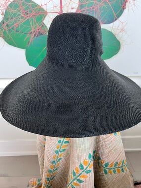 Vintage Patricia Underwood Black Wide-Brim Straw Sun Hat